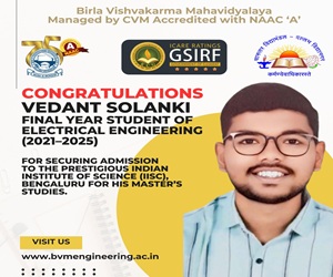 Congratulation to Vedant Solanki for securing admission in M.Tech. at IISC, Bengaluru