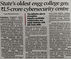 BVM CoE in Cyber Security at IT Dept., Established by Sophos under CSR Initiative